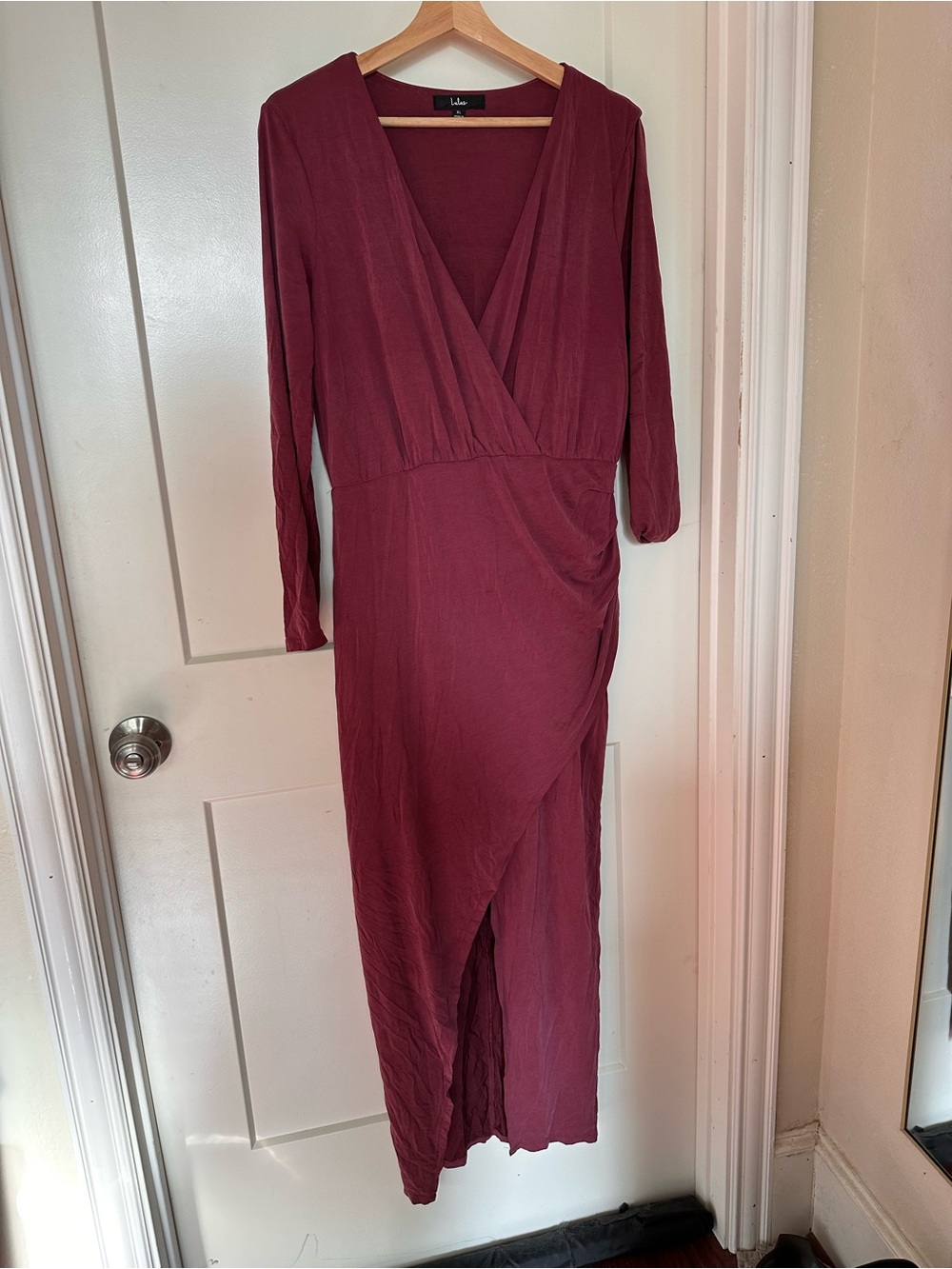 Lulu's Wine Burgundy Wrap Maxi Dress